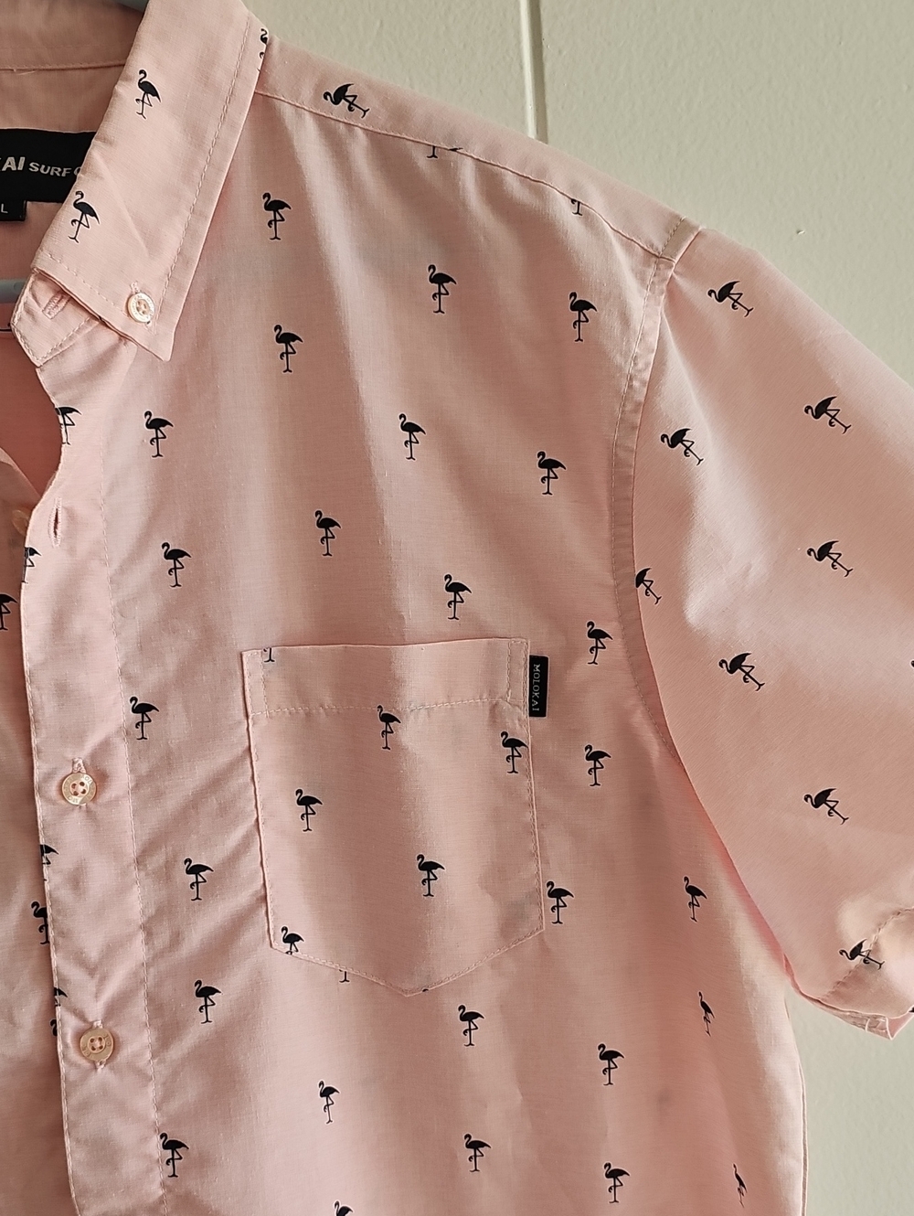 Men's Light Pink Flamingo Print Short-Sleeve Button-Down Shirt